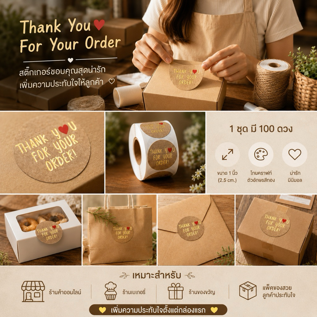🏷️ แบ่งขาย สติ๊กเกอร์ Thank You For Your Order (100 ดวง)