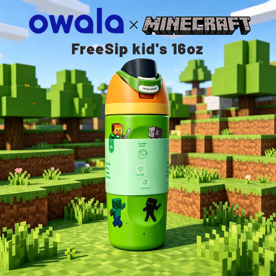 [ของแท้] ขวดน้ำสแตนเลสเก็บร้อน-เย็น Owala x Minecraft มีหลอดดูด ขนาด 16oz ถูกใจเกมเมอร์ตัวน้อย