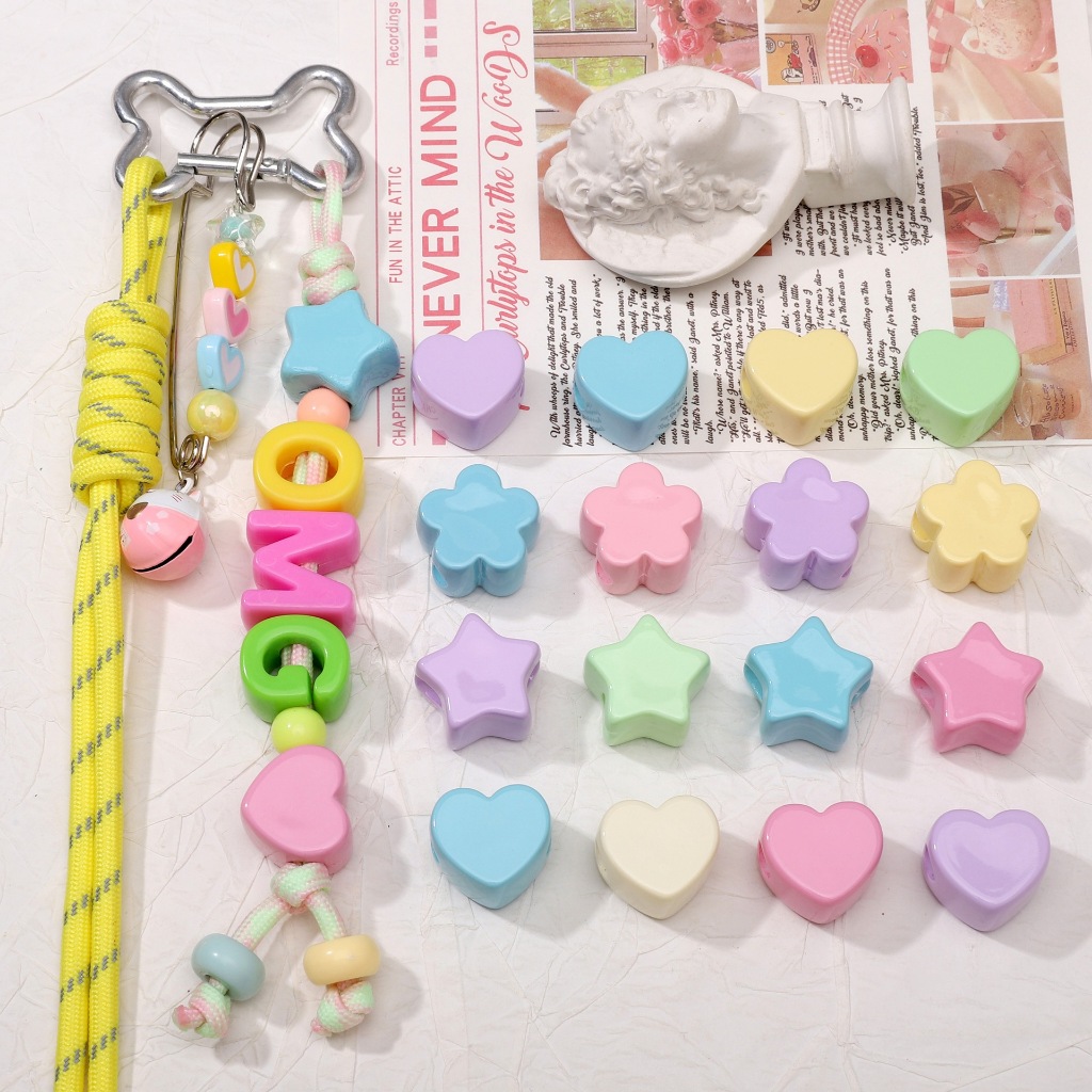ลูกปัดหลุมใหญ่ ลูกปัดอะคริลิค สีทึบ รูปหัวใจ ดาวห้าแฉก ดอกไม้ DIY สายคล้องมือถือ สายคล้องกระเป๋า ของขวัญ