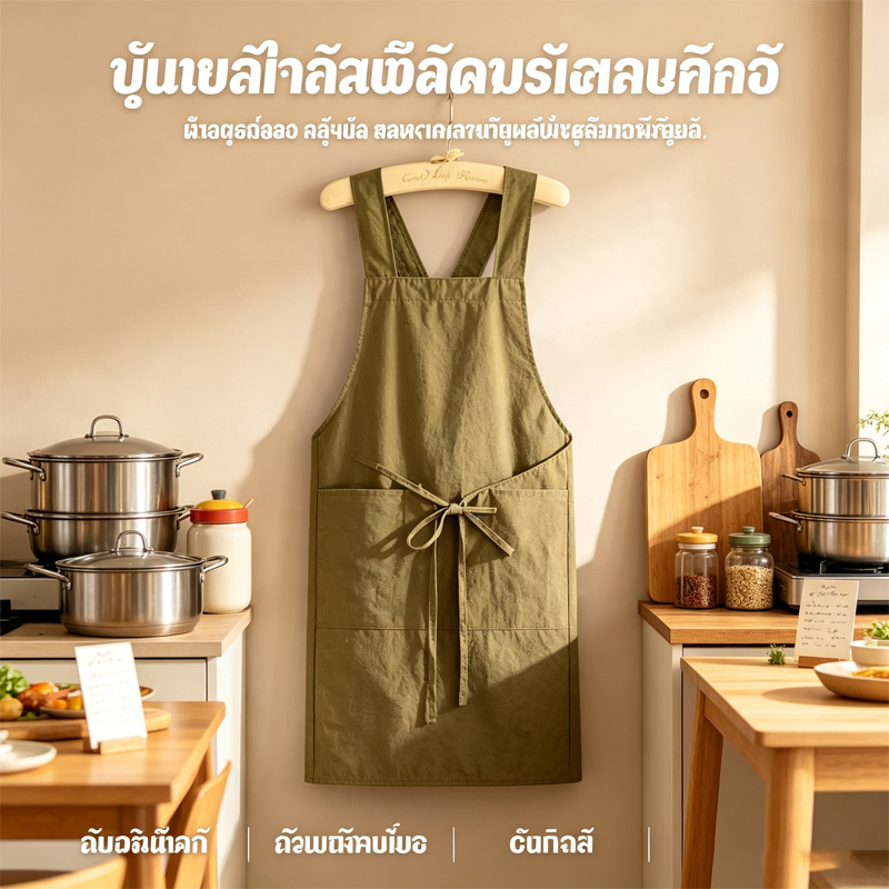 ผ้ากันเปื้อนกันน้ำ กันเปื้อน สำหรับทำอาหารในครัวและร้านอาหาร เนื้อผ้าหนา ระบายอากาศดี ดีไซน์สวย ทำความสะอาดง่าย