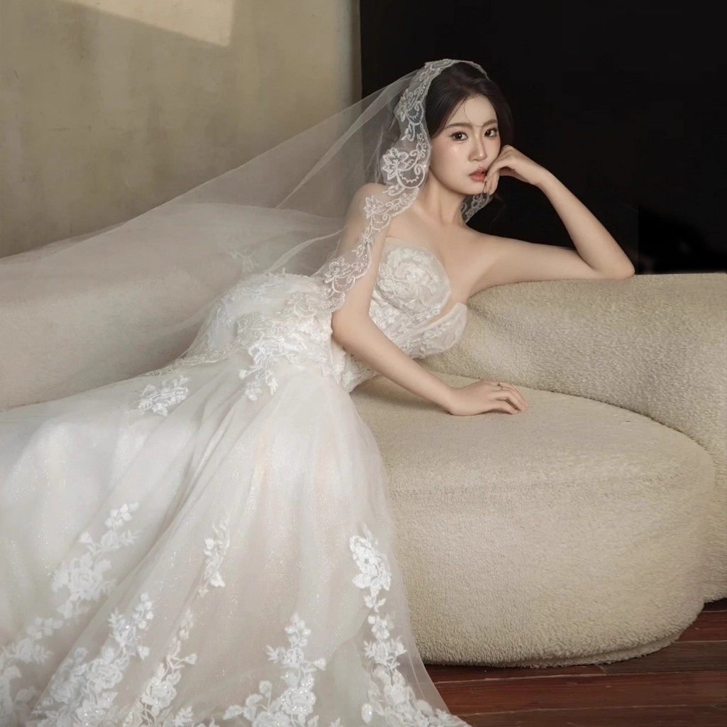 พร้อมส่งจากไทยเวลเจ้าสาวขอบลูกไม้ความยาว3เมตรแบบผ้าคลุมหน้ รูปที่ 6