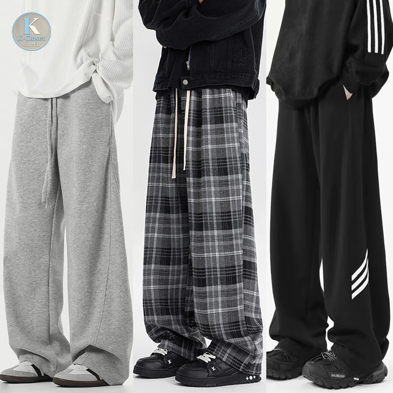 Baggy S-5XL กางเกงลำลองผู้ชาย สไตล์เกาหลี ทรงขาตรงหลวมๆ ขอบเอวยางยืด