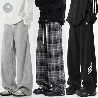 Baggy S-5XL กางเกงลำลองผู้ชาย สไตล์เกาหลี ทรงขาตรงหลวมๆ ขอบเอวยางยืด
