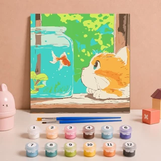 MW ระบายสีตามตัวเลข 20x20ซม มีเฟรม ภาพวาดตกแต่งอะคริลิก ของขวัญ DIY สีอะคริลิค เฟรมวาดรูป Photo Frames Wall Decoration