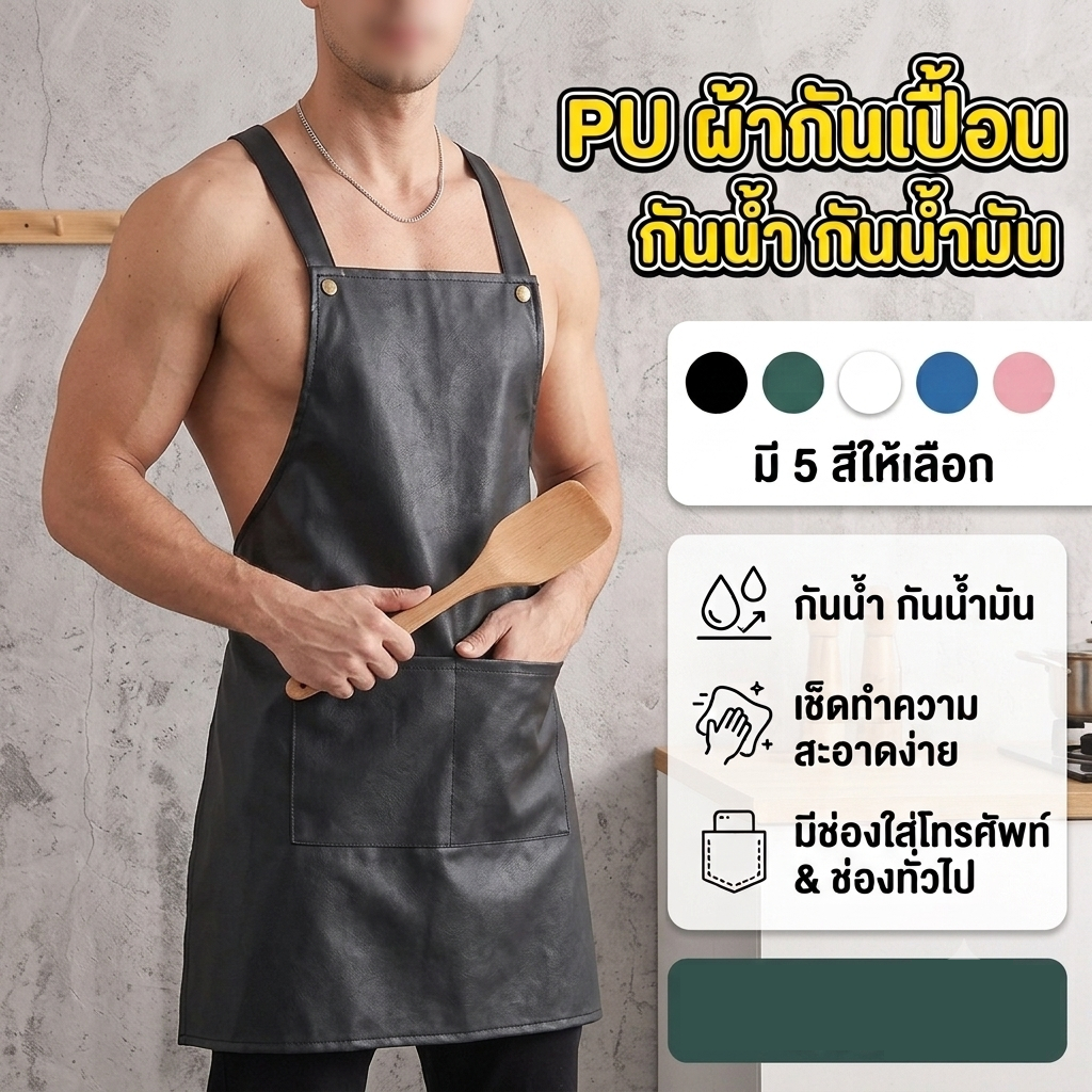 ผ้ากันเปื้อนทำอาหาร ผ้ากันเปื้อนทำครัว ผ้าหนา เกรดพรีเมียม ระบายอากาศดี ใส่สบาย ใช้ในบ้าน ร้านอาหาร ร้านกาแฟ