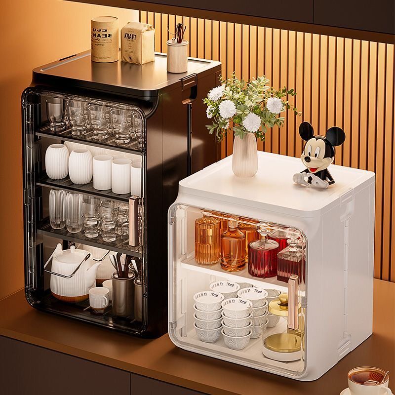 Living ตู้เก็บของถ้วย ตู้วางแก้วกาแฟ แบบใส 2/4 ชั้น ตู้เก็บของอเนกประสงค์ ที่วางแก้วน้ำกันฝุ่น แข็งแรงทนทาน