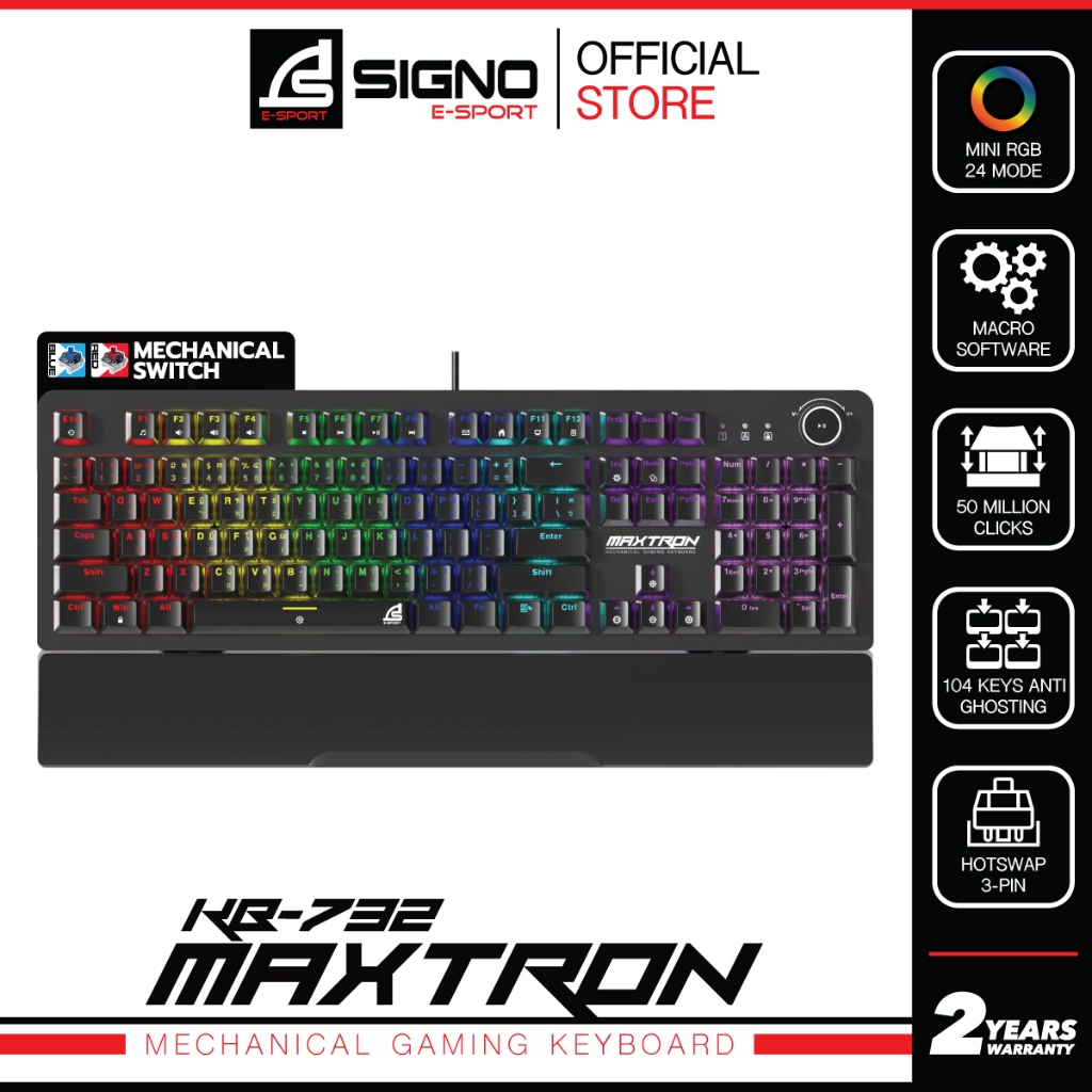 SIGNO KB-732 คีย์บอร์ดเกมมิ่ง Mechanical Keyboard (Blue/Red Switch) ไฟ Mini RGB มาโคร ปลี่ยนสวิตช์ได้ Hot-Swap
