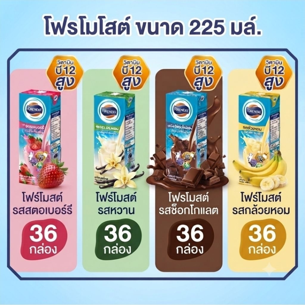 [ยกลัง36กล่อง] โฟร์โมสต์ 225 มล. **สินค้าอายุประมาณเดือน1-70**