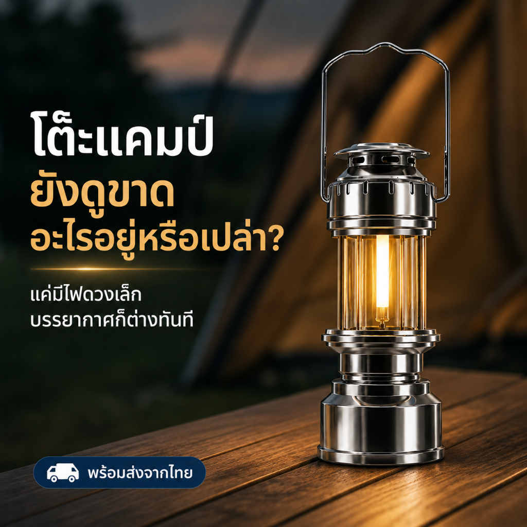 Mini Retro Camping Lamp โคมไฟแคมป์ปิ้ง ไฟ LED 5W ชาร์จไฟได้ ปรับความสว่าง สีเงิน (ส่งจากไทย)