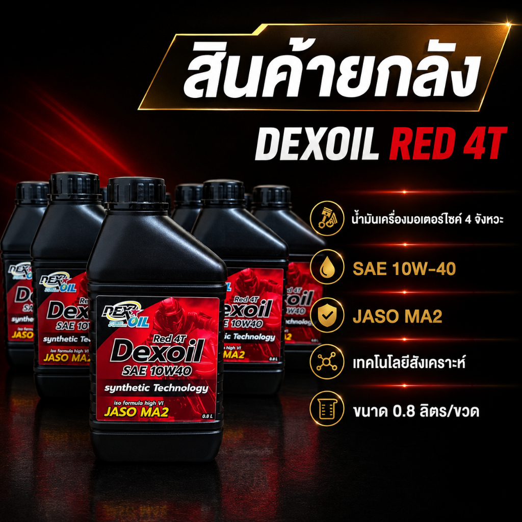 Dexoil Red 10W-40 Semi-Synthetic ขนาด 0.8L.x12ขวด (ยกลัง)
