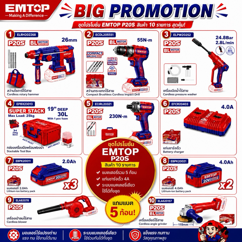 EMTOP ชุดเครื่องมือช่าง Big Promotion ครบจบ ทุกงานช่าง