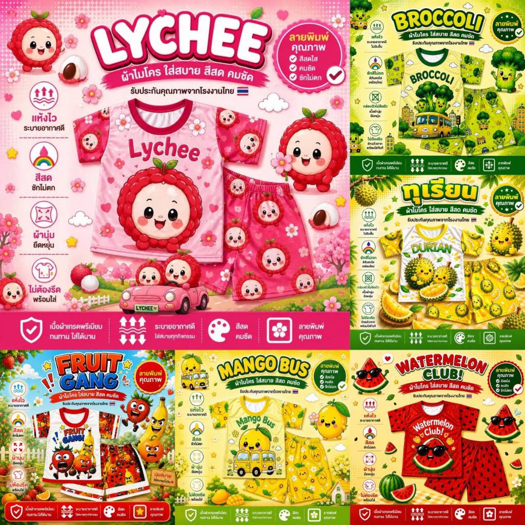 พร้อมส่ง ชุดเด็กตามเทรน ลายผลไม้ ผ้าไมโครใส่สบาย
