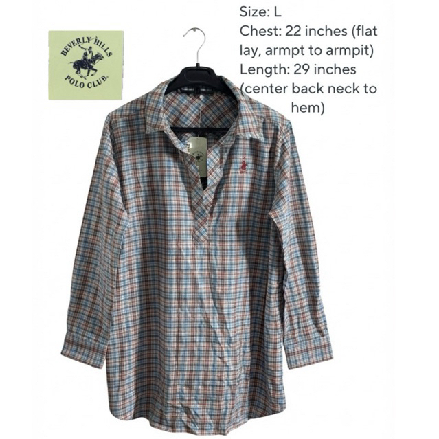 เสื้อเชิ้ต BHPC Beverly Hills Polo Club, เสื้อเชิ้ตลายสก๊อตแขนยาว คอตตอน 100%ไซส์ L, เสื้อเชิ้ตผู้หญ