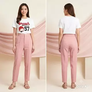 กางเกงขายาวผู้หญิง 7 ส่วนตีเกล็ตหน้า (ผ้าฮานาโกะ) (S-5XL)