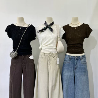 M2236 เสื้อแต่งเท็กซ์เจอร์น่ารักๆ ทรงสวยผ้ายืดหยุ่น แมทช์ง่าย ใส่สบาย