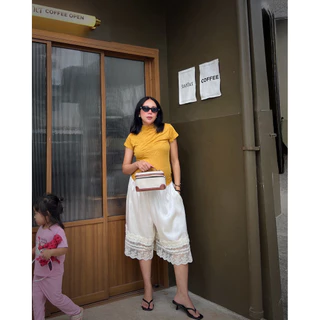 25SUMMER P44 - Knee-lenght satin short กางเกงซาติน