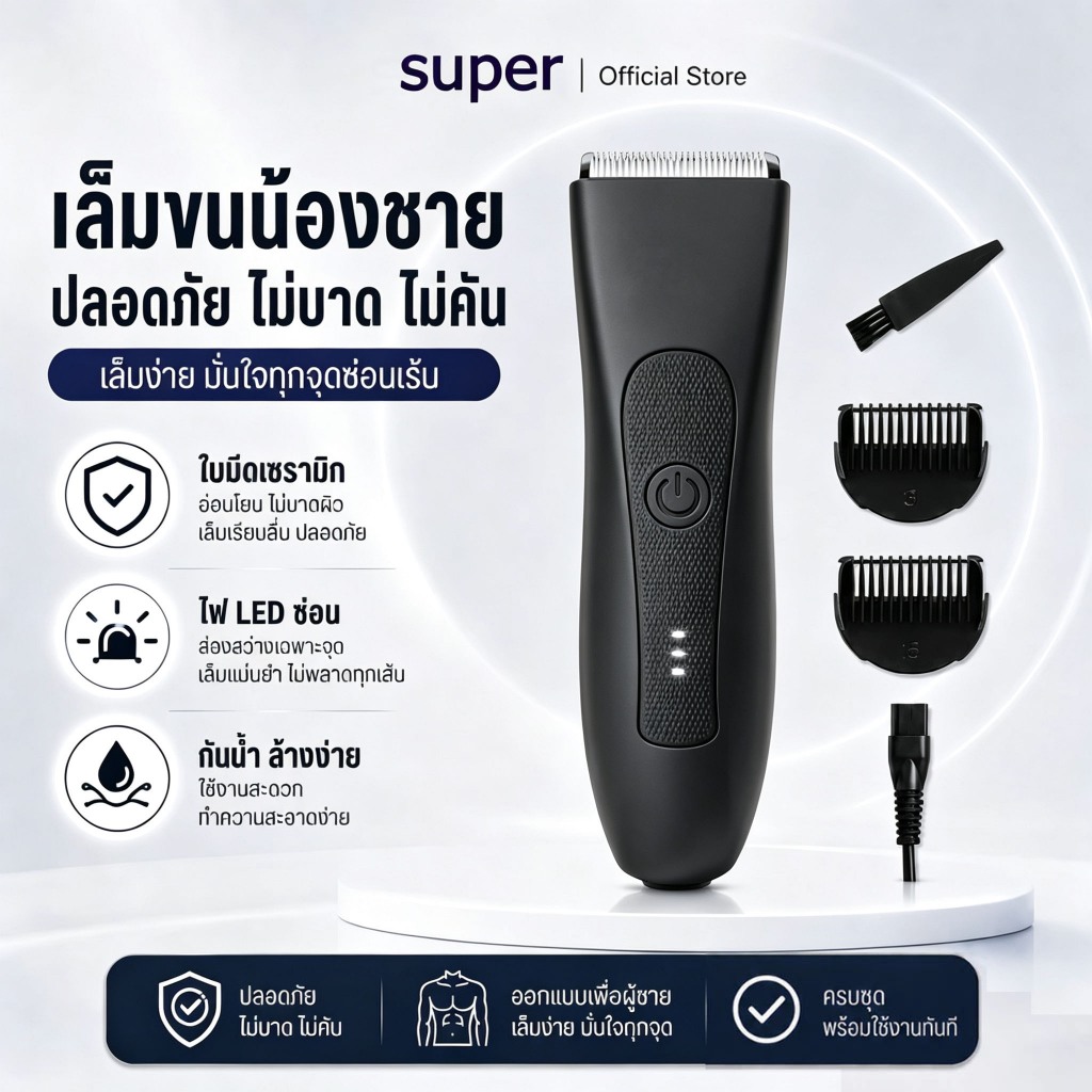 super Trimmer เครื่องเล็มขนน้องชาย เล็มขน โกนขน กำจัดขน ไม่บาดกันน้ำ กันน้ำพร้อมส่งเลย พร้อมส่ง