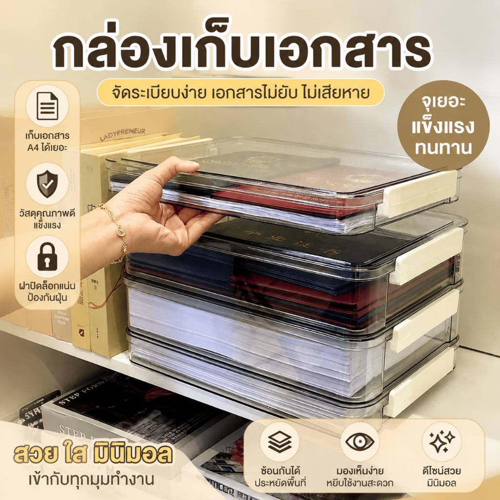 กล่องเอกสารใส ขนาด A4 ล็อคแน่น จัดระเบียบบ้าน+ออฟฟิศได้ในกล่องเดียว!
