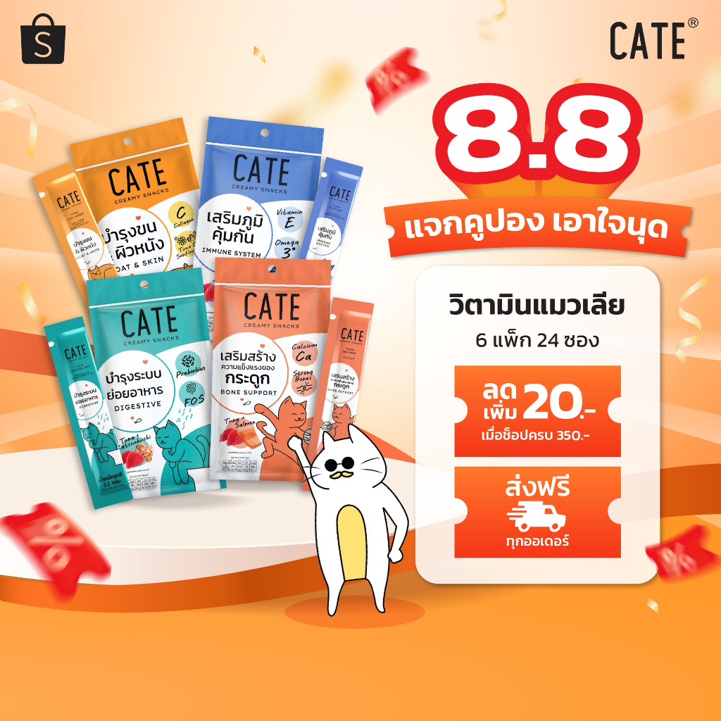 6 แพ็ค (24 ซอง) CATE เคท ขนมแมวเลีย คอลลาเจน พรีไบโอติก เสริ