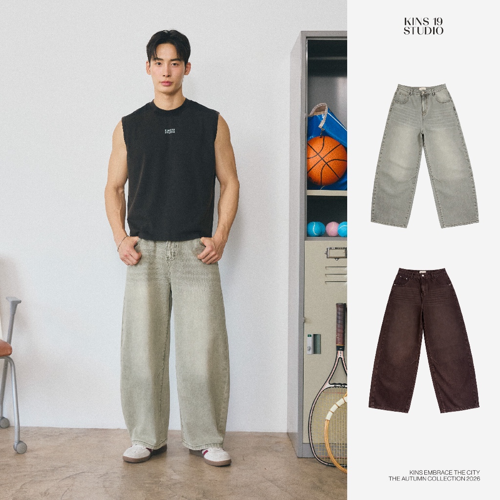 KINS 19 STUDIO |  KINS LOOSE BARREL JEANS กางเกงยีนส์คินส์ [F119]