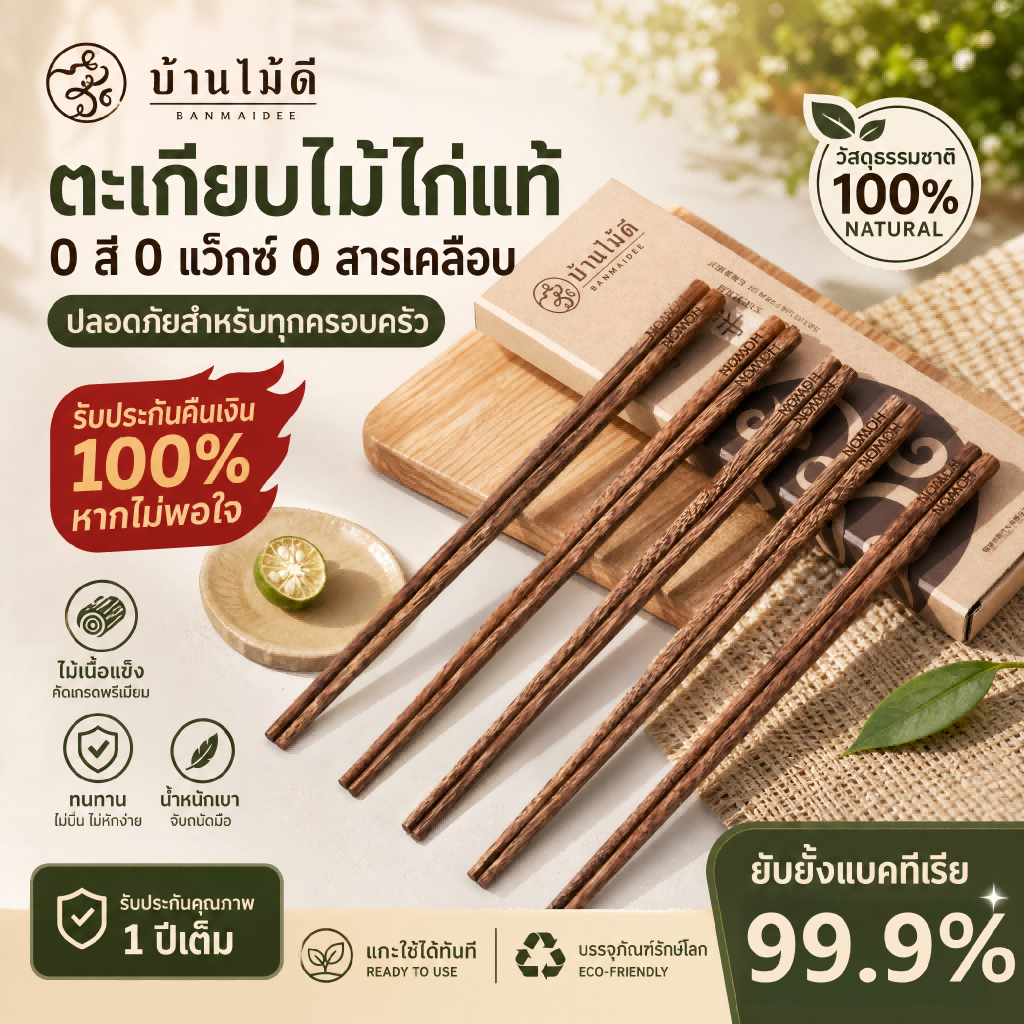 ตะเกียบไม้เวงเก้ แบบยาว ไม่ทาสี ไม่เคลือบแว็กซ์ สำหรับครัวเรือน ป้องกันเชื้อรา Wooden Chopsticks ชุดเครื่องใช้บนโต๊ะอาหา