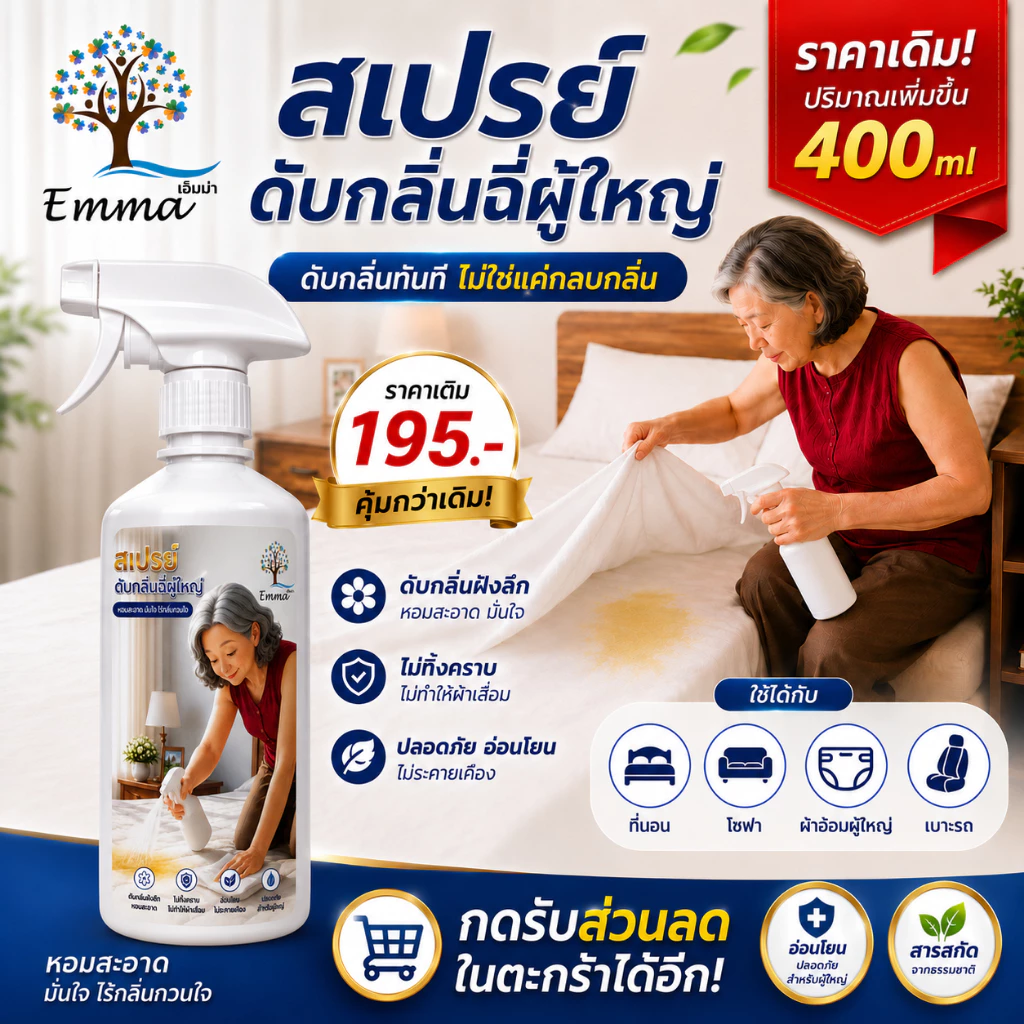 สเปรย์ดับกลิ่นฉี่เด็ก ผู้ใหญ่ ขจัดกลิ่นปัสสาวะ ที่นอน โซฟา