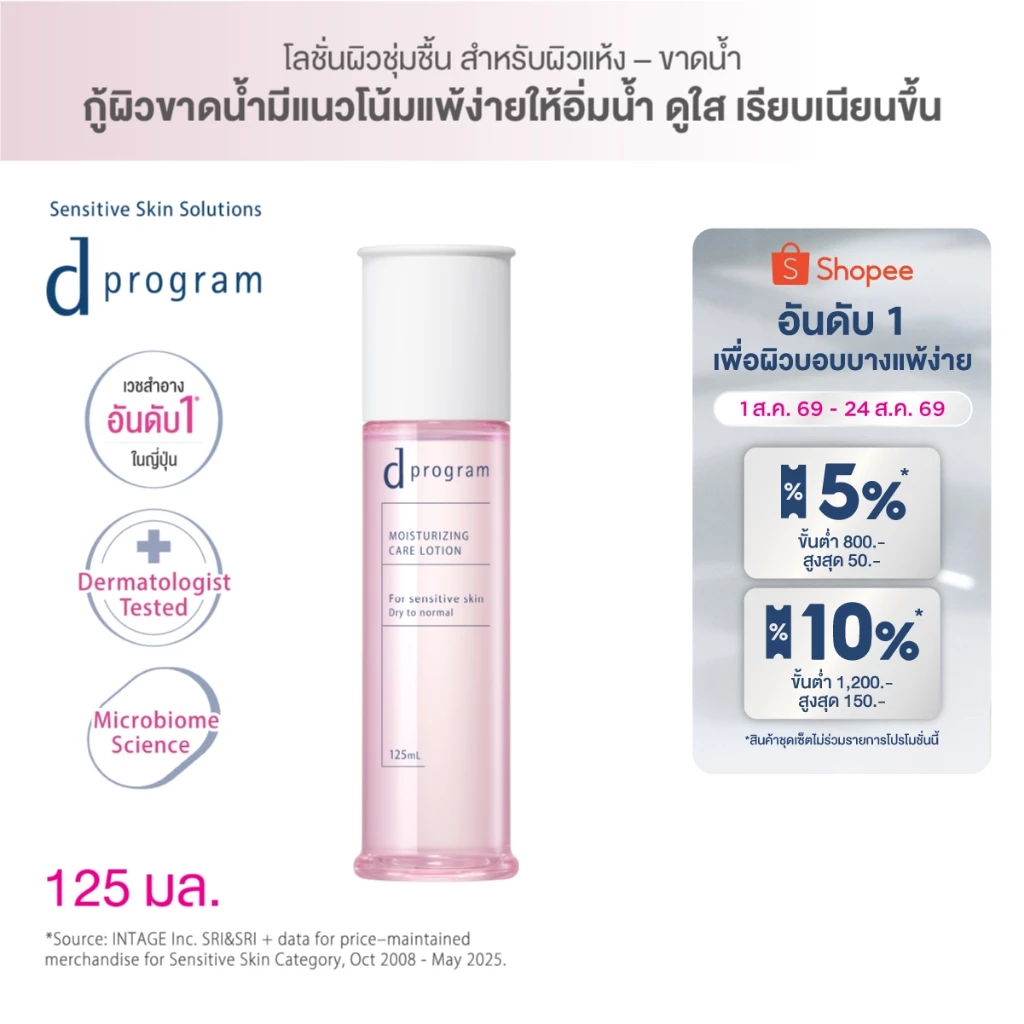 [สูตรใหม่!] d program ดี โปรแกรม มอยส์เจอไรซิ่ง แคร์ โลชั่น 125 mL