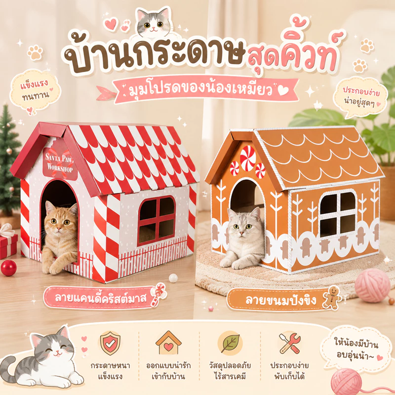 🌵 กล่องบ้าน ลายสก๊อต ที่ลับเล็บแมวขนาดใหญ่ ที่ขูดเล็บ ของเล่นแมว ที่ลับเล็บแมว ฝนเล็บแมว ที่ฝนเล็บแมว ของเล่นแมว 🌵