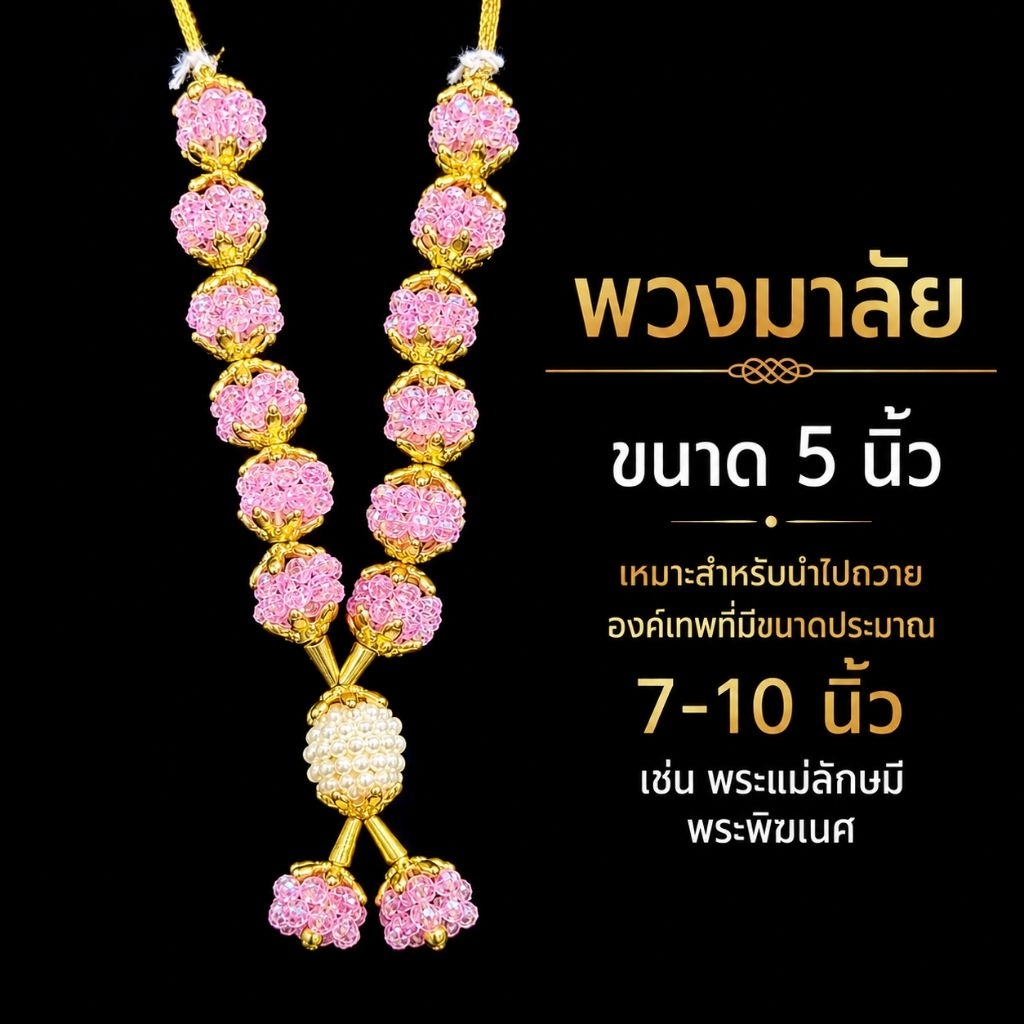 มาลัย 5 นิ้วเม็ดใสๆเลื่อมๆ_ชมพู/บานเย็น/ขาว