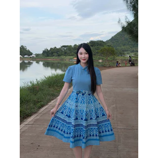 TANTANOD-รหัสTL77 เดรสคอจีนกระโปรงบานแต่งโบว์จิ๋ว
