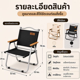 เก้าอี้แคมป์ปิ้ง เก้าอี้พับสนาม รับน้ำหนัก 500KG ผ้า Oxford พับเก็บง่าย พกพาสะดวก สำหรับตกปลา ปิกนิก และเดินป่า