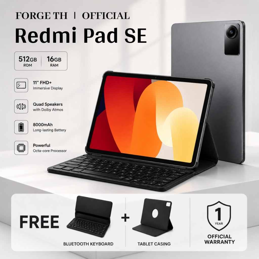 [NEW] Redmi Pad SE (512GB/16GB) จอแสดงผล 11 นิ้ว 90Hz | Android 13 | Snapdragon 680 | แบตเตอรี่ 8000mAh + คีย์บอร์ด