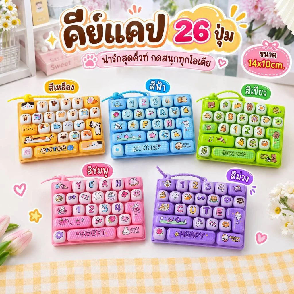 (พร้อมส่งจากไทย) คลิ๊กเกอร์ คีย์แคป ของเล่นปุมกด สนุก คลายเครียด 26 ปุ่ม ขนาด 14x10cm.