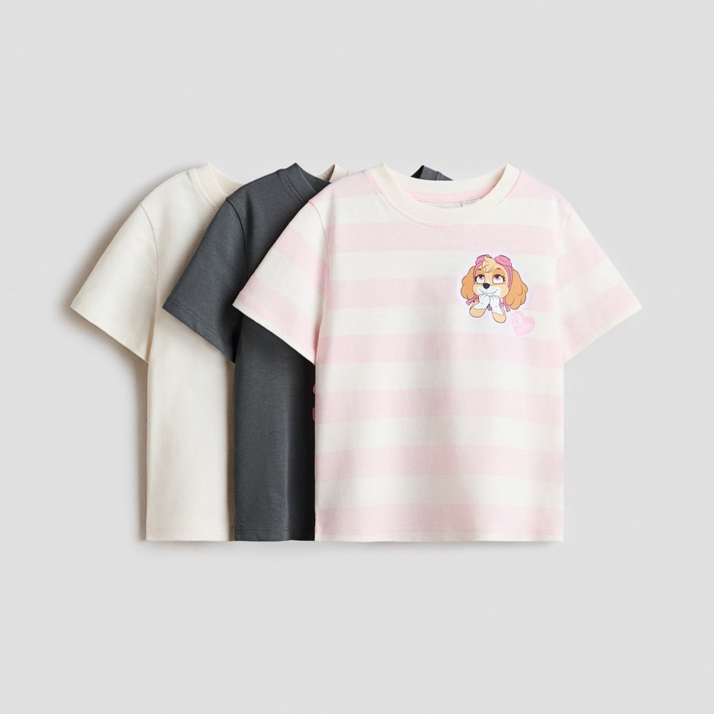 H&M T-Shirt 3 Pack เสื้อคอตตอล คอกลม แพ็ก 3 ตัว 1.5-2 ปี/2-4 ปี