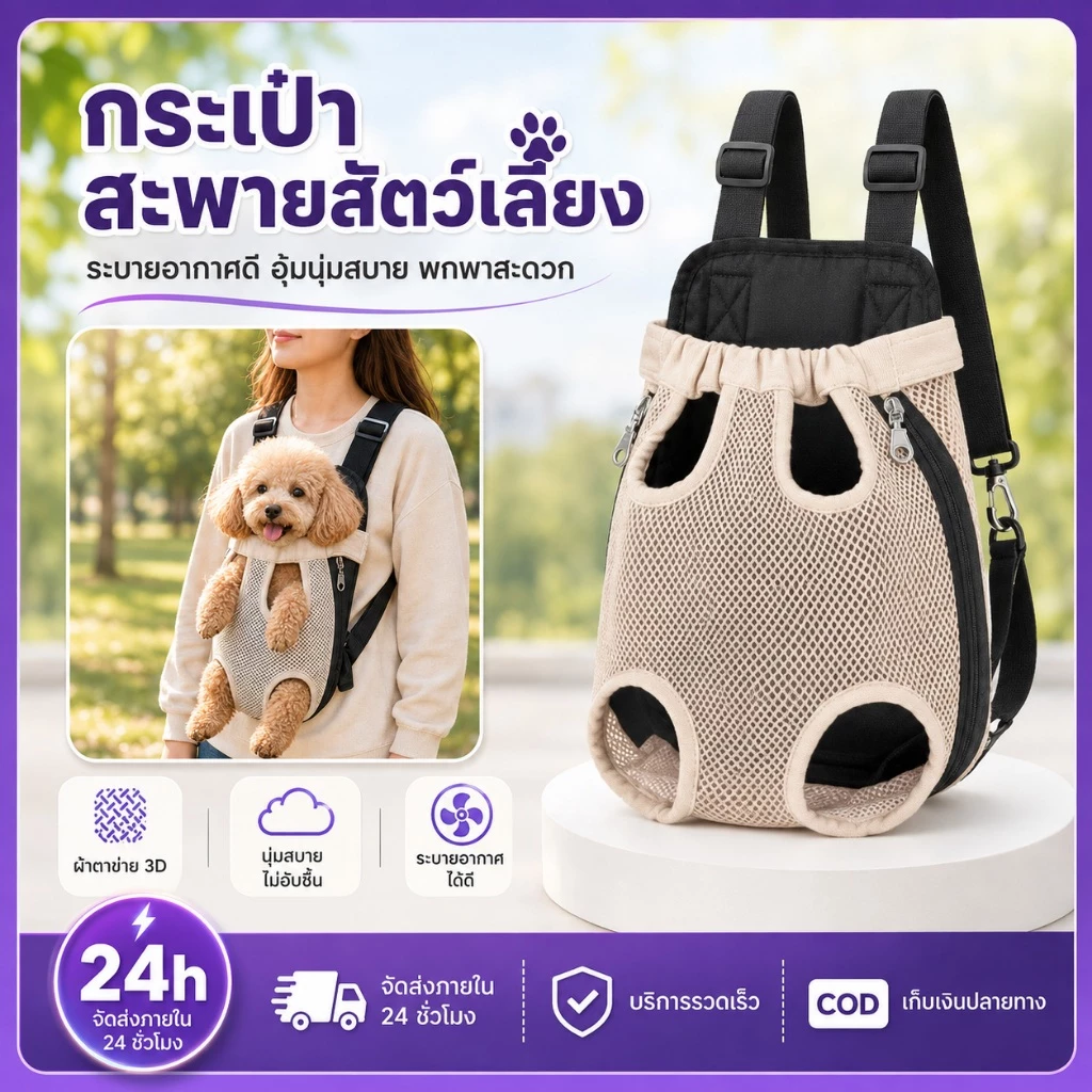 PETWELL กระเป๋าสะพายสัตว์เลี้ยง เป้ใส่แมว เป้สะพายหลังใส่สุนั สะพายได้ทั้งด้านหน้าและหลัง ปรับได้