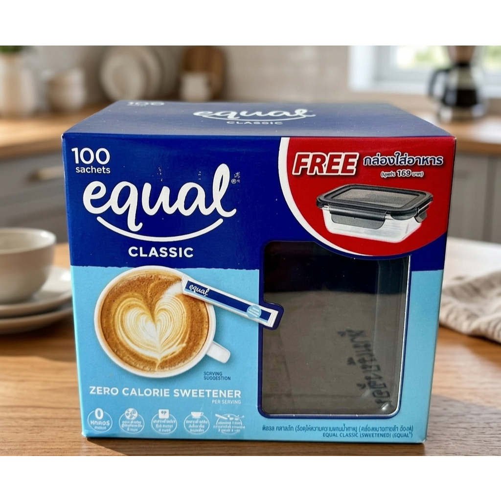Equal อิควล คลาสสิค วัตถุให้ความหวานแทนน้ำตาล 100 ซอง (100 กรัม) ไม่มีแคลอรี่ สำหรับเครื่องดื่ม