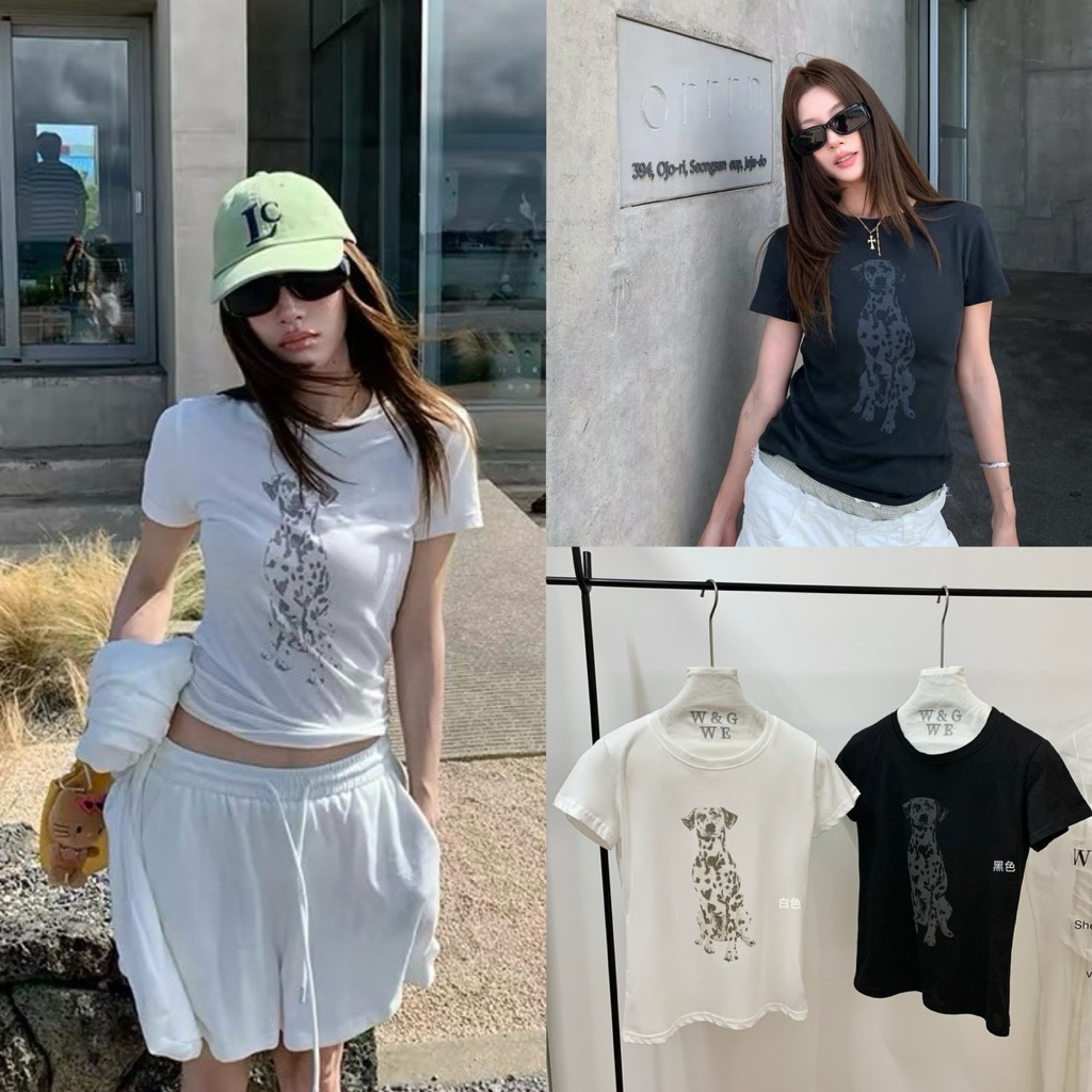 10620# เสื้อยืดคอกลมแขนสั้น สกรีนลายช่วงอก เนื้อผ้าดี งานสวย  TAG:WG.WE 🇰🇷