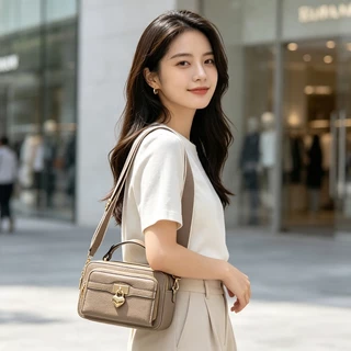 พร้อมส่ง กระเป๋าผู้หญิงสไตล์หรู กระเป๋ากล่องถือได้ สะพายข้างได้ ล็อกโลหะหัวใจ มีหลายสี สายสะพายกว้างฟรี #6613