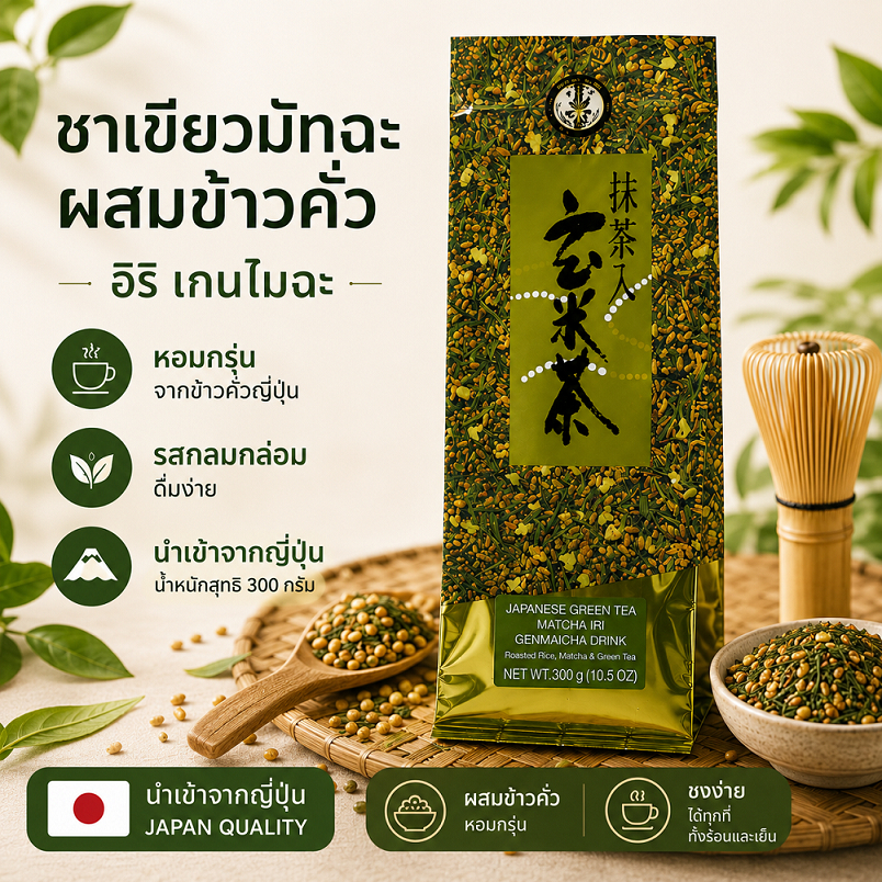 พร้อมส่ง ชาเขียวญี่ปุ่น มัทฉะ อิริ เก็นไมฉะ 300g ชาข้าวคั่ว Genmaicha Matcha Iri นำเข้าญี่ปุ่น ของแท้