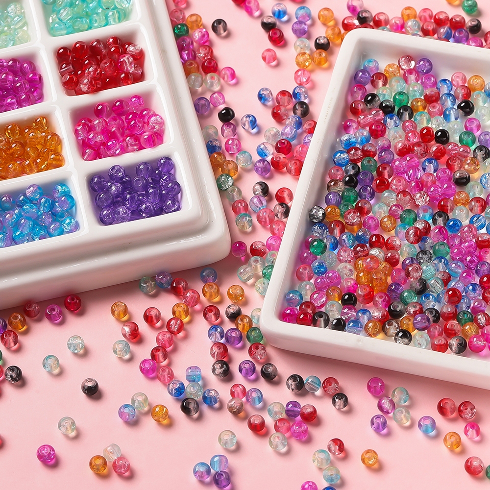 4mm*50ชิ้น ลูกปัดแก้วคริสตัล Ice Crack ลูกปัดแก้วแตก DIY สร้อยข้อมือสร้อยคอทํา