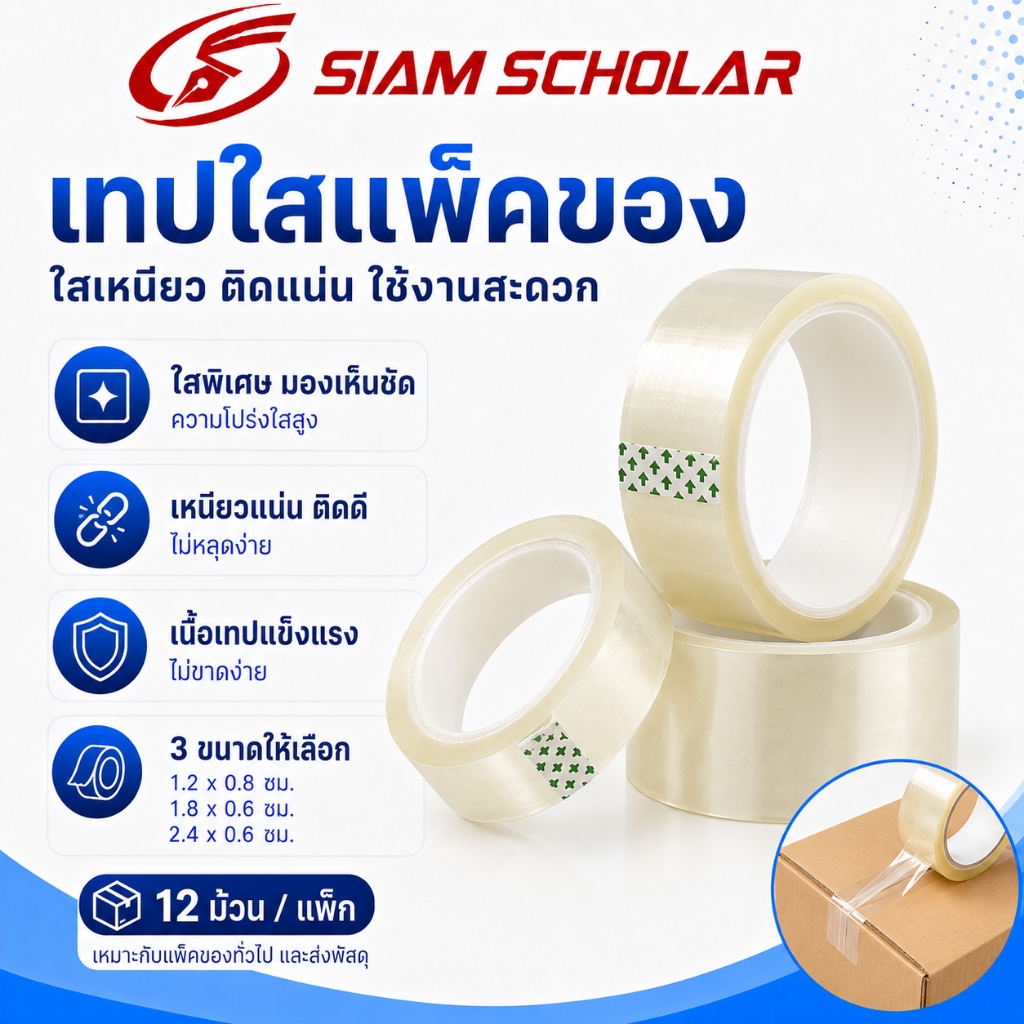 เทปใส 12มม 18มม 24มม ยาว 45 หลา เทปเครื่องเขียน