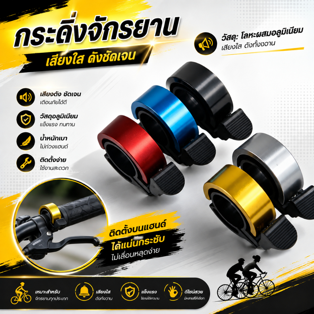 กระดิ่งจักรยาน ติดแฮนด์จักรยาน กริ๊งจักรยาน เสียงใส เสียงดัง วัสดุอลูมิเนียมอัลลอย ติดตั้งสะดวก