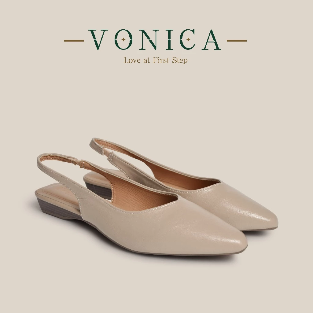 VONICA รองเท้าแตะผู้หญิงปลายแหลมส้นสูง1นิ้วสไตล์ฝรั่งเศสหนังนุ่มใส่ทำงานดูหรูหรา