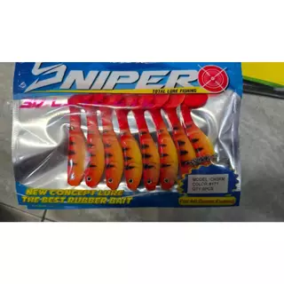 ปลายาง Sniper 3 นิ้ว หางบั้ง (8ตัว/ซอง) ตกปลาช่อน กะพง รุ่น 3D Live Eye Soft Bait Lure 3" Rubber Bait for Fishing
