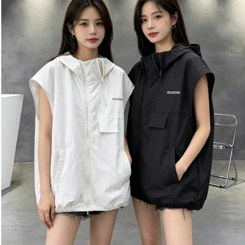 พร้อมส่งในไทย** เสื้อแขนกุดผู้หญิง เสื้อมีฮู้ด ใส่อากาศร้อน ผ้าบางแห้งง่าย เหมาะสำหรับกิจกรรมกลางแจ้ง Y367