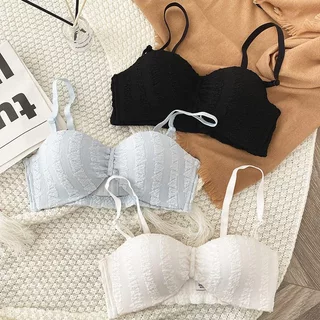 🌷พร้อมส่งทันที🎀 ชุดชั้นในสไตล์ฝรั่งเศสหวานๆ ดีไซน์โบว์ ฟองน้ำระบายอากาศ กระชับทรวงอก ไม่มีโครง-N208