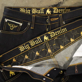 กางเกง BIG BULL DENIM รุ่น KU - 16 ผ้าดิบ 16 ออนซ์ริมสองสีแดงทอง