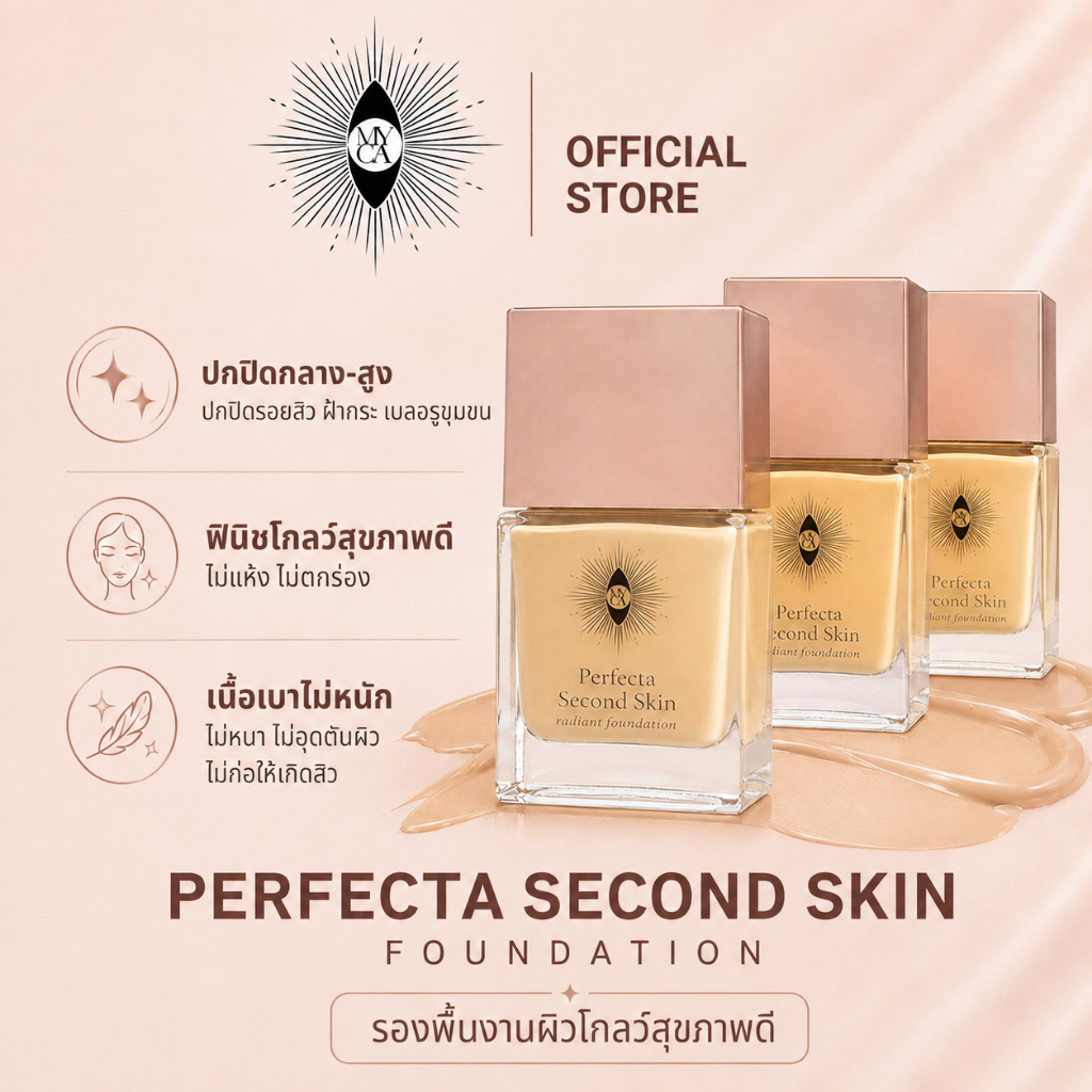 [รองพื้นปกปิด] ผิวโกลว์ สำหรับผิวคนไทย MYCA PERFECTA SECOND SKIN FOUNDATION ปกปิดรอยสิว ฝ้า กระ