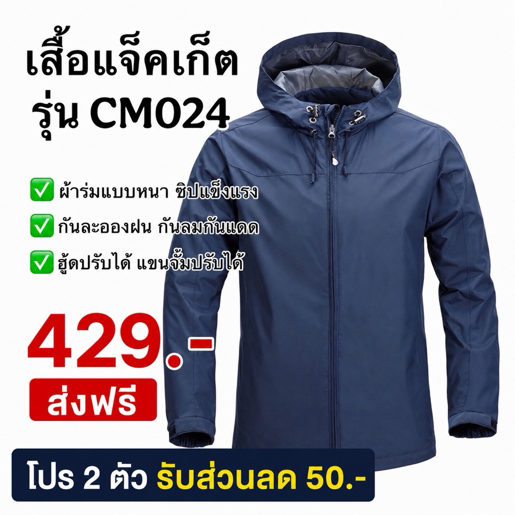 (สต็อคในไทย) Man Clothing เสื้อแจ็คเก็ต เสื้อแจ็คเก็ตผู้ชาย เสื้อโค้ท รุ่น CM024 มีฮู้ด