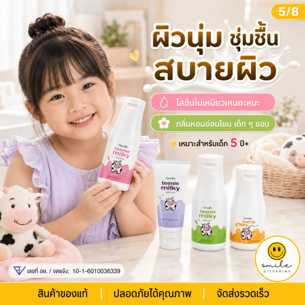 ชุดบำรุงผิว สำหรับเด็กกิฟฟารีน โฟมล้างหน้า ครีมบำรุงผิวหน้า ครีมอาบน้ำ โลชั่นทาผิว ทีนนี่ มิลค์กี้